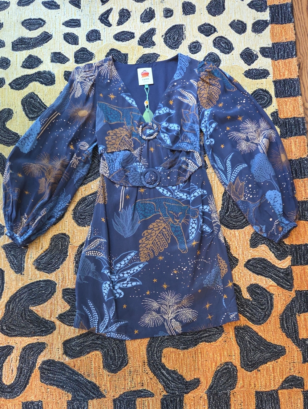 Farm Rio Night Jungle Navy Blue Mini Dress
